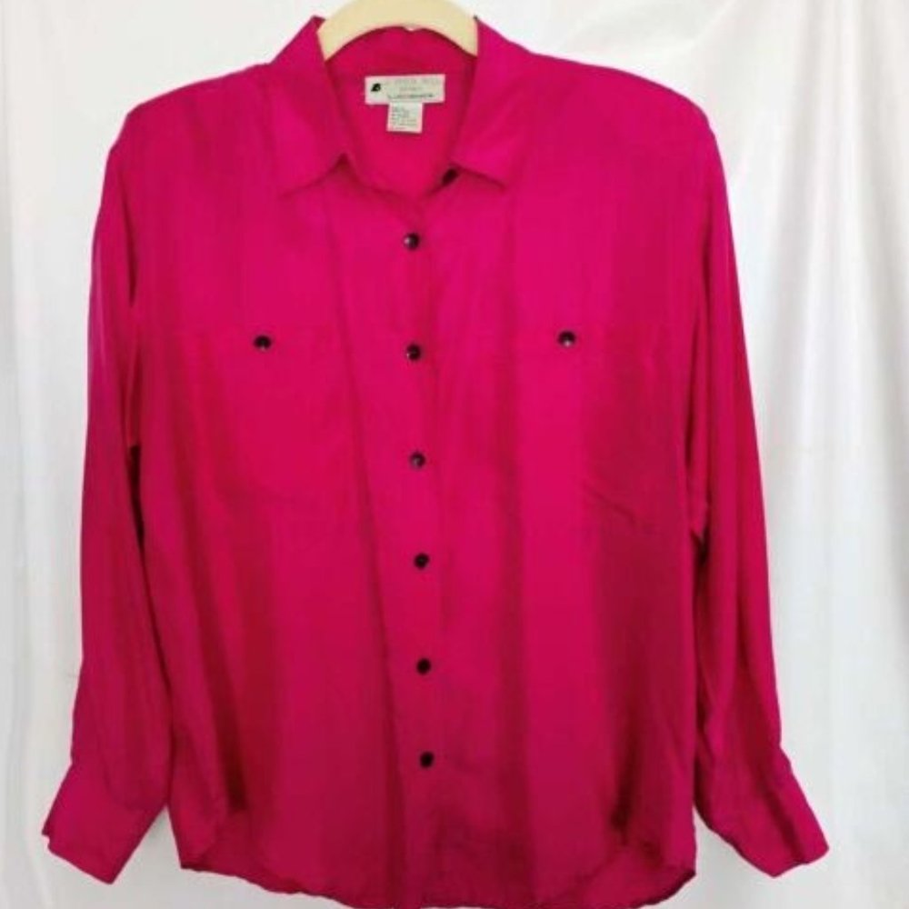 Sophisticates 100% Silk Top By Jonathan Martin Oversize Small Long sleeve Blouse